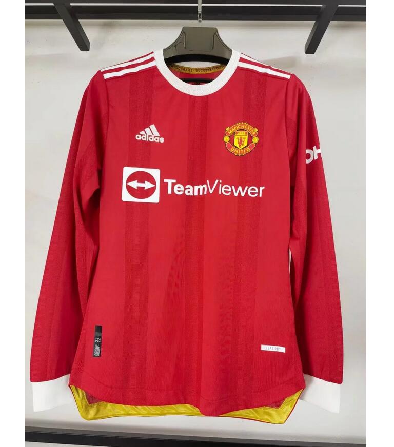 2021/22 Manchester United Long Sleeve Home Kit Soccer Jersey Player Version